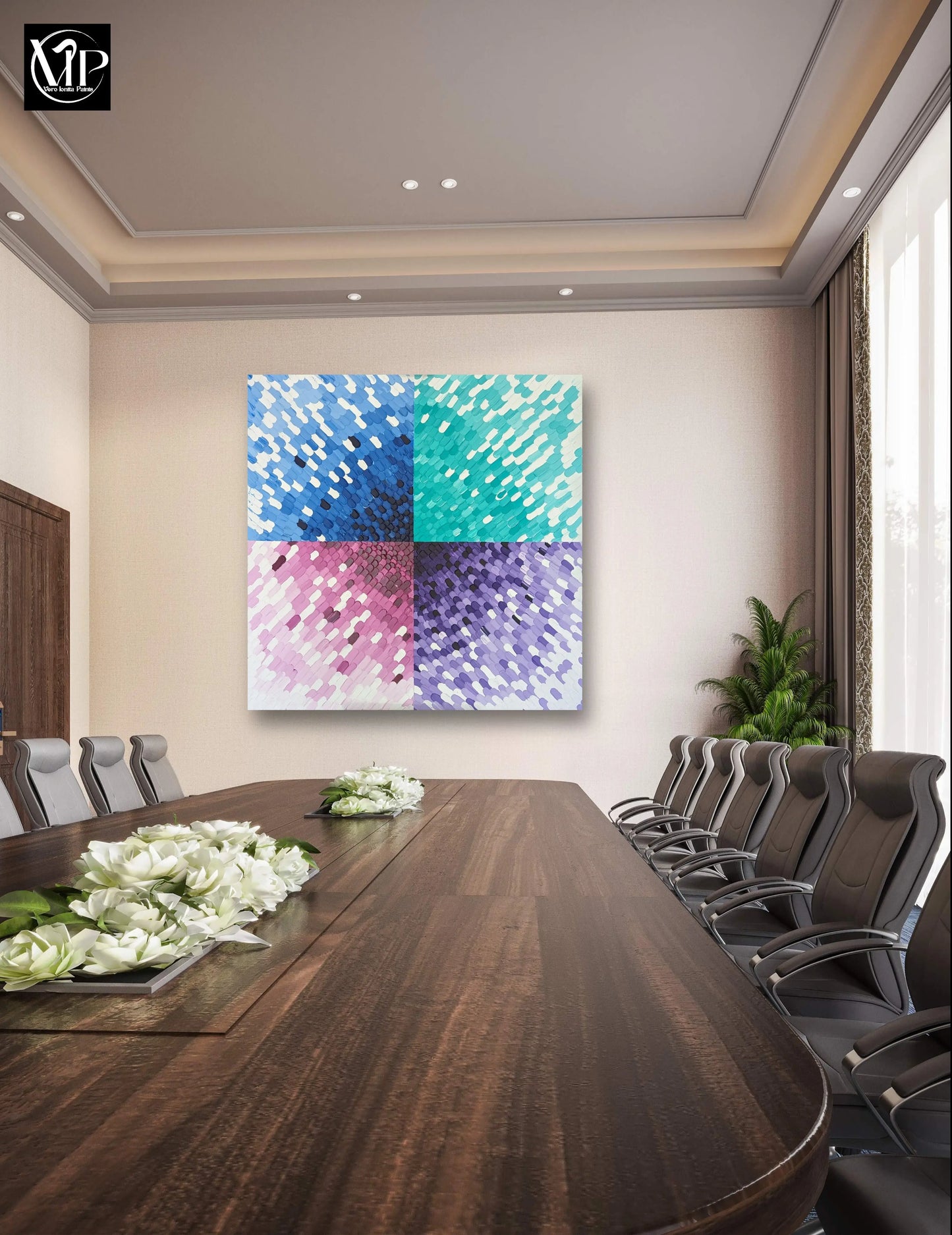 Image de mon tableau Arc en ciel avec comme couleurs, bleu, vert turquoise, rouge magenta, violet, et leurs dégardés
